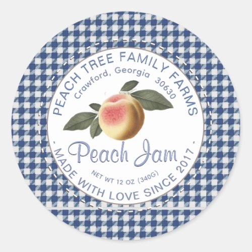 Peach Jelly Jar Lid Topper Label Rustic Gingham   