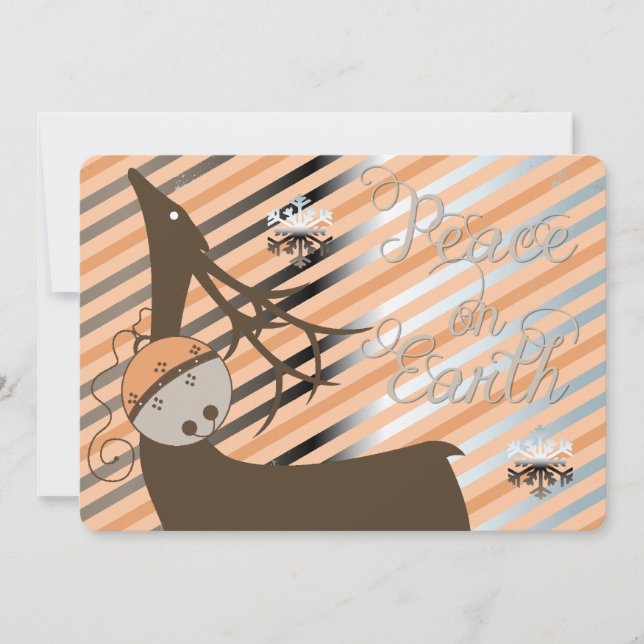 Peach Jingle Bells Stripe Deer Christmas Holiday Card (Front)