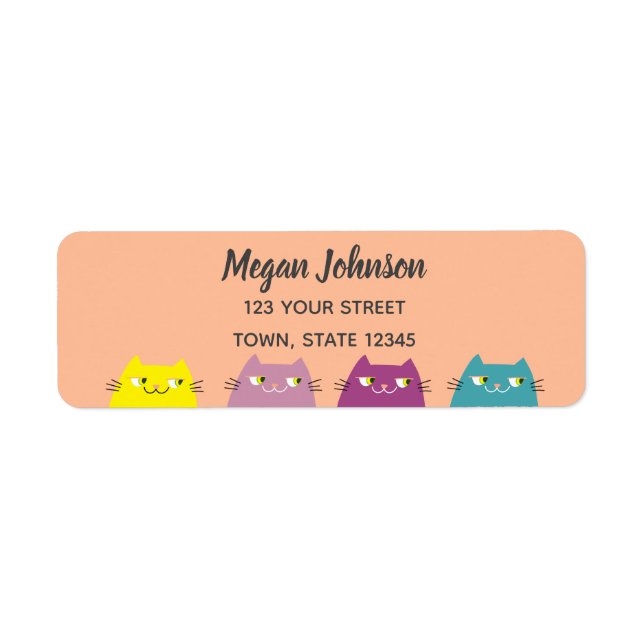 Peach Kawaii Cats Return Address Label (Front)