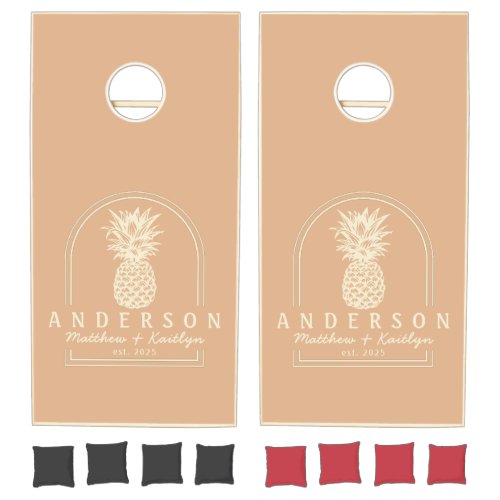 Peach Kiss Pineapple Wedding Arch & Name Cornhole Set