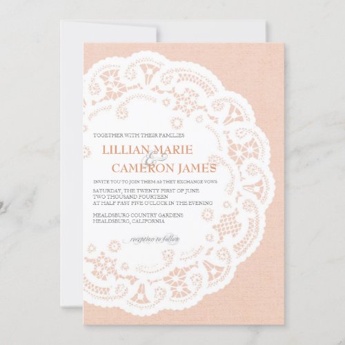 Peach Lace Doily Wedding Invitation