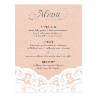 Peach Lace Doily Wedding Menu Postcard