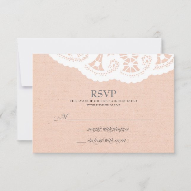 Peach Lace Doily Wedding RSVP (Front)