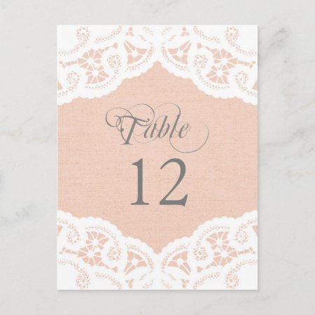 Peach Lace Doily Wedding Table Number Table Cards