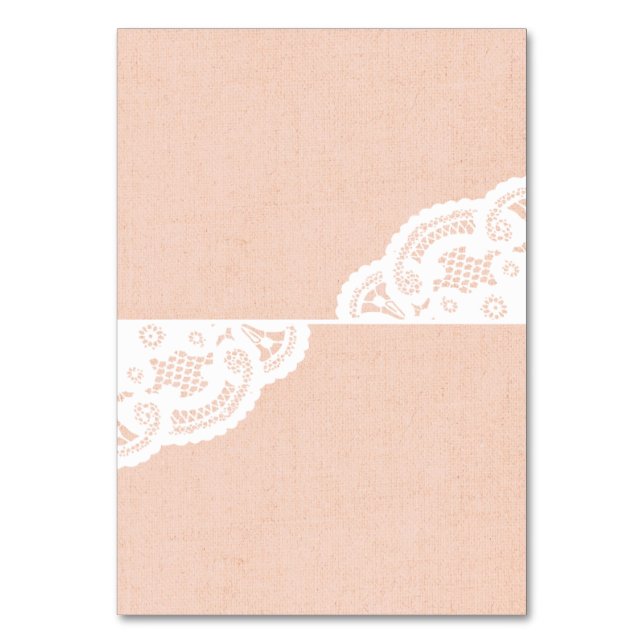 Peach Lace Doily Wedding Table Place Cards (Front)