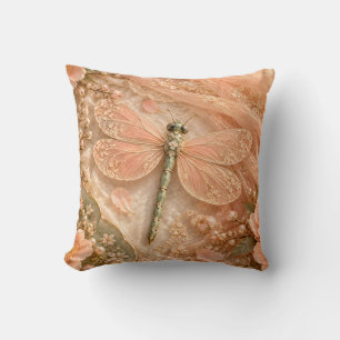 Peach Lace Dragonfly Romantic Pearl Still Life Throw Pillow