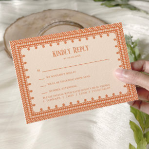 Peach Lace Elegant Wedding Invitation, RSVP Card