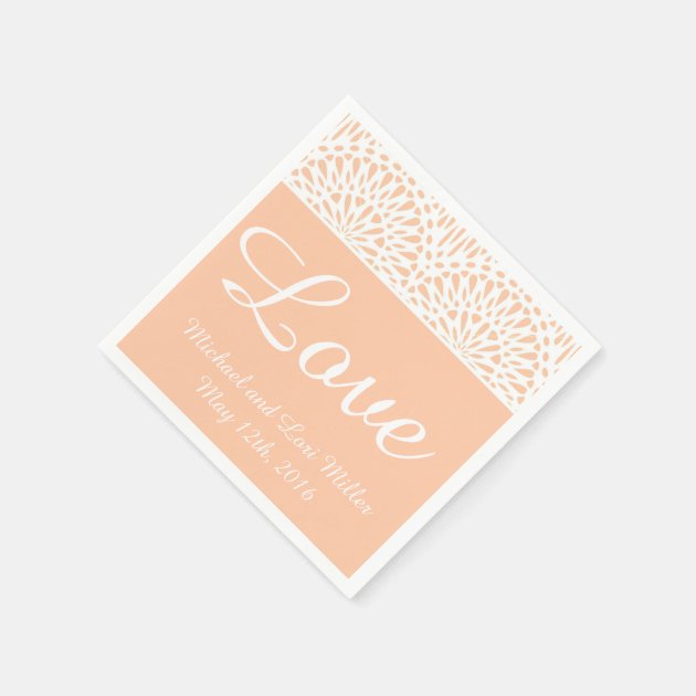 Peach Lace Love Wedding Paper Napkins