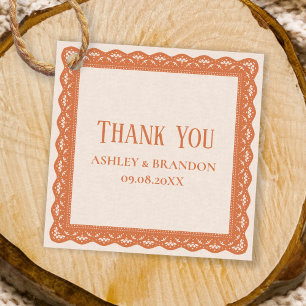 Peach Lace Square Wedding Thank You Favor Tags
