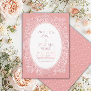 Peach Lace Whimsical Vintage Wedding Invitation