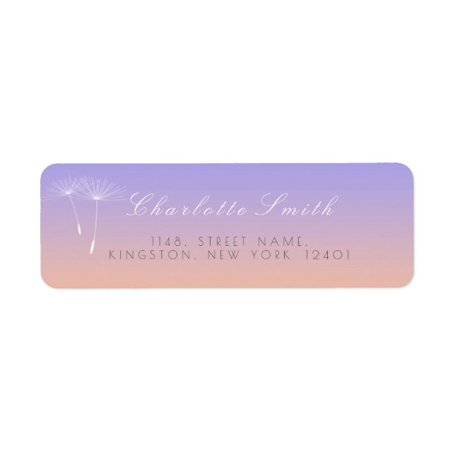 Peach Lavanda Gray Ombre Dandelion Address Label (Front)