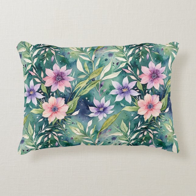 Peach, Lavender, and Teal Modern Floral Accent Pillow (Front)