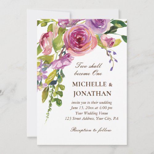 Peach Lavender Floral Greenery Christian Wedding Invitation