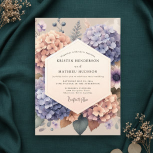 Peach Lavender Hydrangea Floral Wedding Invitation
