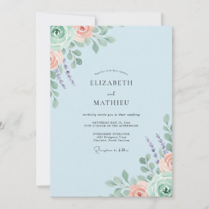Peach Lavender Leaf Wedding Invitation