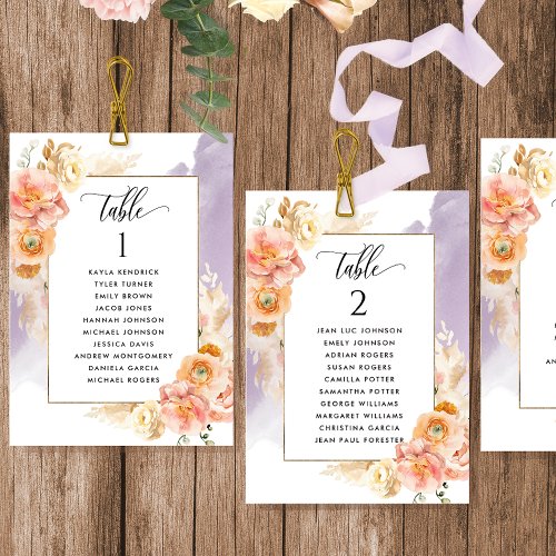 Peach Lavender Seating Plan Cards w Guest Names