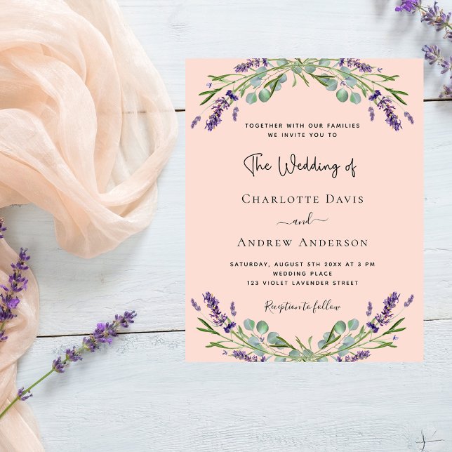 Peach lavender violet budget wedding invitation (Creator Uploaded)