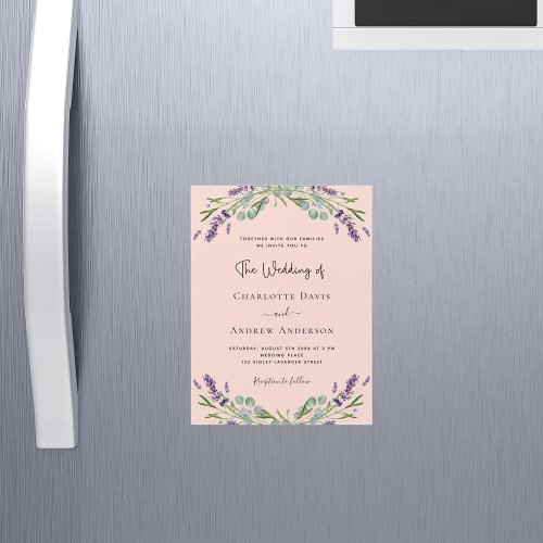 Peach lavender violet florals luxury wedding magnetic invitation