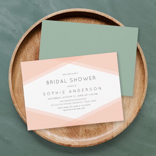 Peach Layered Geometric & Light Sage Bridal Shower Invitation (Creator Uploaded)
