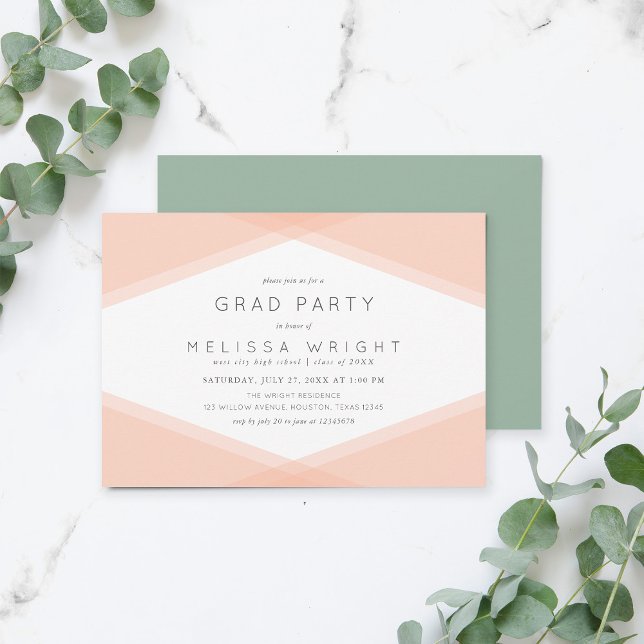 Peach Layered Geometric & Light Sage Grad Party Invitation (Creator Uploaded)