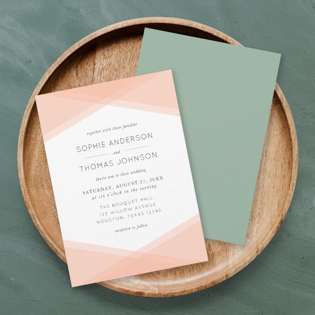 Peach Layered Geometric & Light Sage Wedding Invitation (Creator Uploaded)