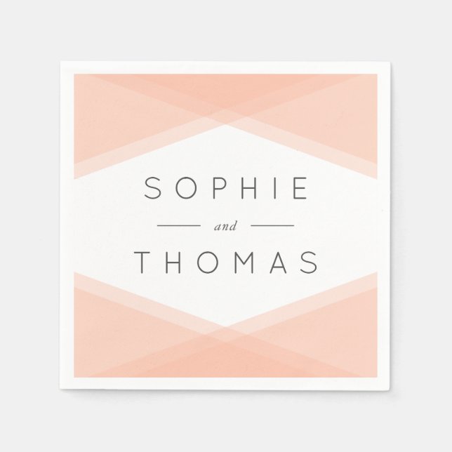 Peach Layered Geometric Wedding Napkins (Front)