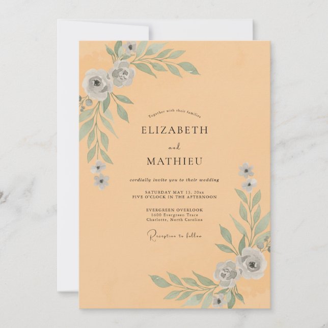 Peach Leafy Wedding Invitation (Front)