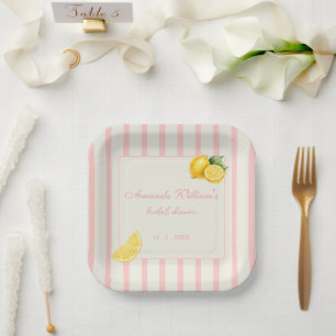 Peach Lemon Stripes Bridal Shower Pastel Paper Plates