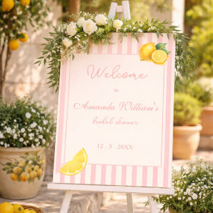 Peach Lemon Stripes Bridal Shower Welcome Sign