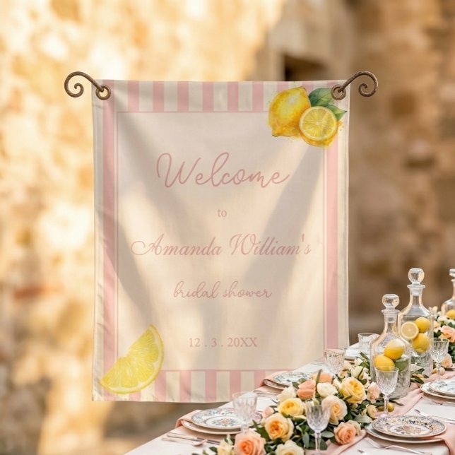 Peach Lemon Stripes Bridal Shower Welcome Sign Tapestry (Creator Uploaded)