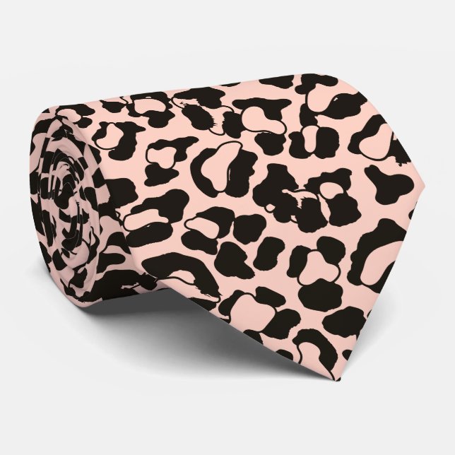 Peach Leopard Animal Print Neck Tie (Rolled)