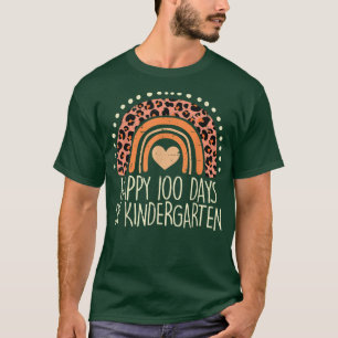 Peach Leopard Rainbow Happy 100 Days Kindergarten T-Shirt