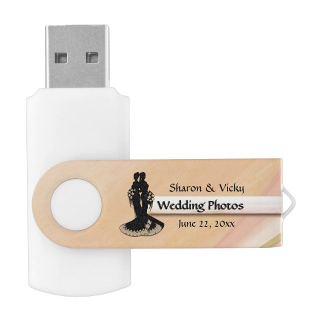 Peach Lesbian Wedding Photo Files Flash Drive (Opened)