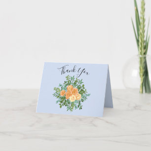Peach Light Blue Peony & Rose Floral Thank You Card