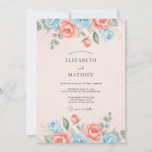 Peach Light Blue Refined Spring Wedding Invitation