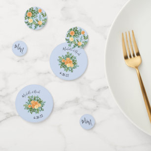 Peach Light Blue Wedding Roses Floral Confetti