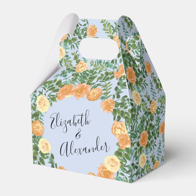 Peach Light Blue Wedding Roses Floral Favor Boxes (Front Side)