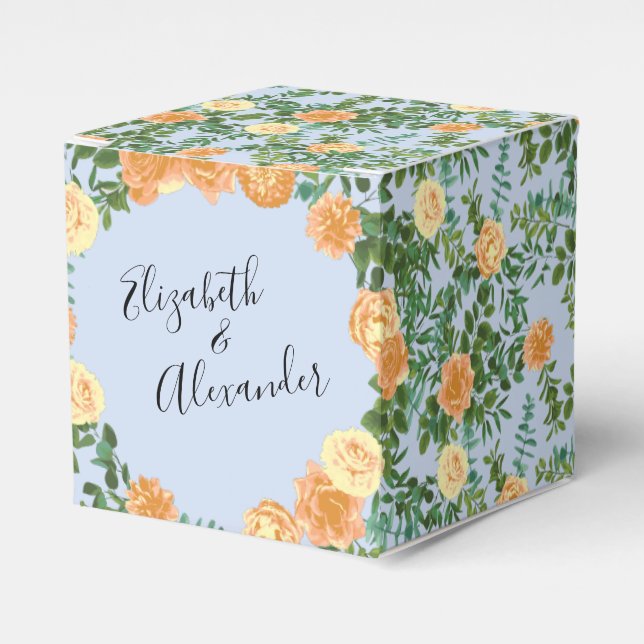Peach Light Blue Wedding Roses Floral Favor Boxes (Front Side)
