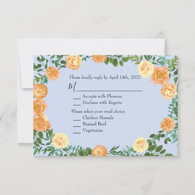 Peach Light Blue Wedding Roses Floral Invitation (Front)