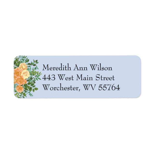 Peach Light Blue Wedding Roses Floral Label (Front)