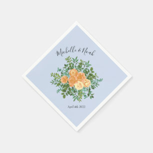 Peach Light Blue Wedding Roses Floral Napkins
