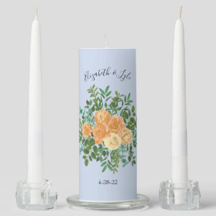 Peach Light Blue Wedding Roses Floral Unity Candle Set