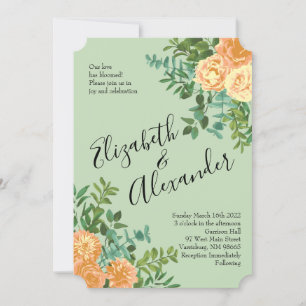 Peach & Light Green Peony & Rose Floral Wedding Invitation