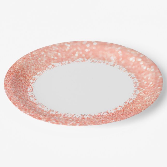 Peach Lights  Wedding Lace  _M-L Paper Plates (Angled)