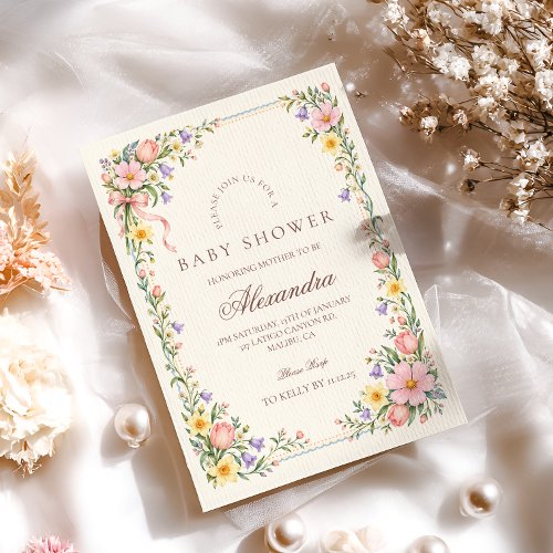 Peach Lilac Baby in Bloom Baby Shower Invitation