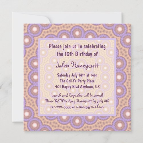 Peach &amp; Lilac Circles Birthday Party Invitation