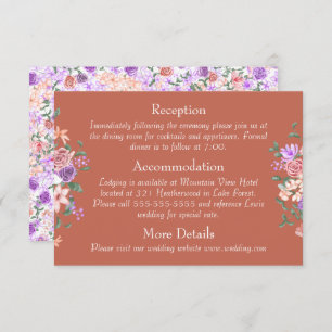 Peach, Lilac & Clay Rose Bouquet Wedding Details Enclosure Card