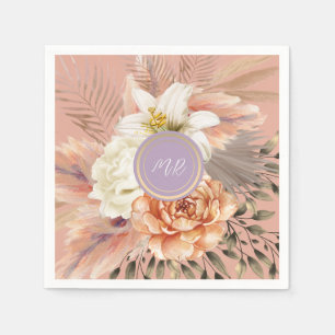 Peach Lilac Floral Wedding Napkins
