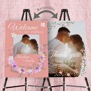 Peach, Lilac, Purple Wedding Welcome, Thank You Foam Board