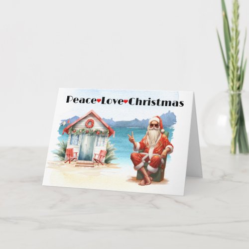 Peach Love Christmas Santa Beach Holiday Card